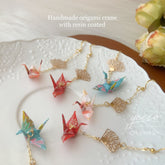 Japanese Crane and Fan Unique Earrings - Resin Coated Origami Japanese Paper Crane Earrings Dangle